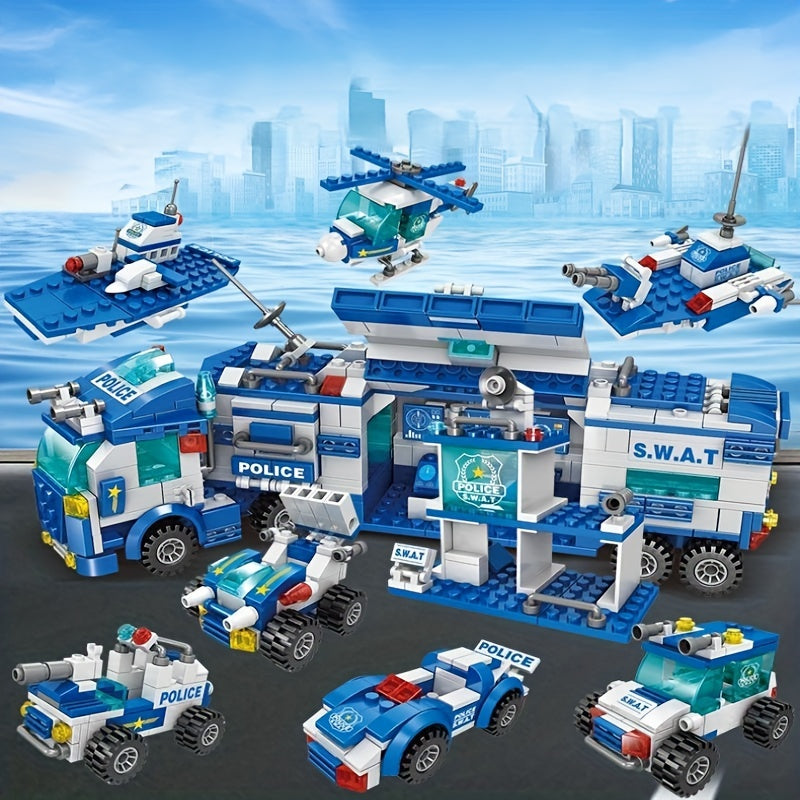 700pcs Department Car Building Blocks, City Patrol Police Toy, Vehicle Truck Action Figures Brick Toys For Children, Role-Play Toys For Boys, Halloween/Thanksgiving Day/Christmas Gift