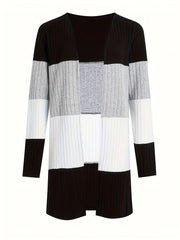 Chic Color Block Womens Cardigan - Long Sleeve Lightweight Knit for Spring & Fall - Fashionable Layering Piece