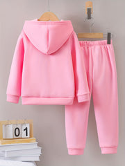 Girl's Winter Hoodie and Leggings Set: Soft Fleece, Pink Bow, and Cute Kitty Design