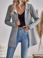 Textured Drawstring Zip Up Jacket, Casual Long Sleeve Hooded Jacket For Spring & Fall, Women's Clothing