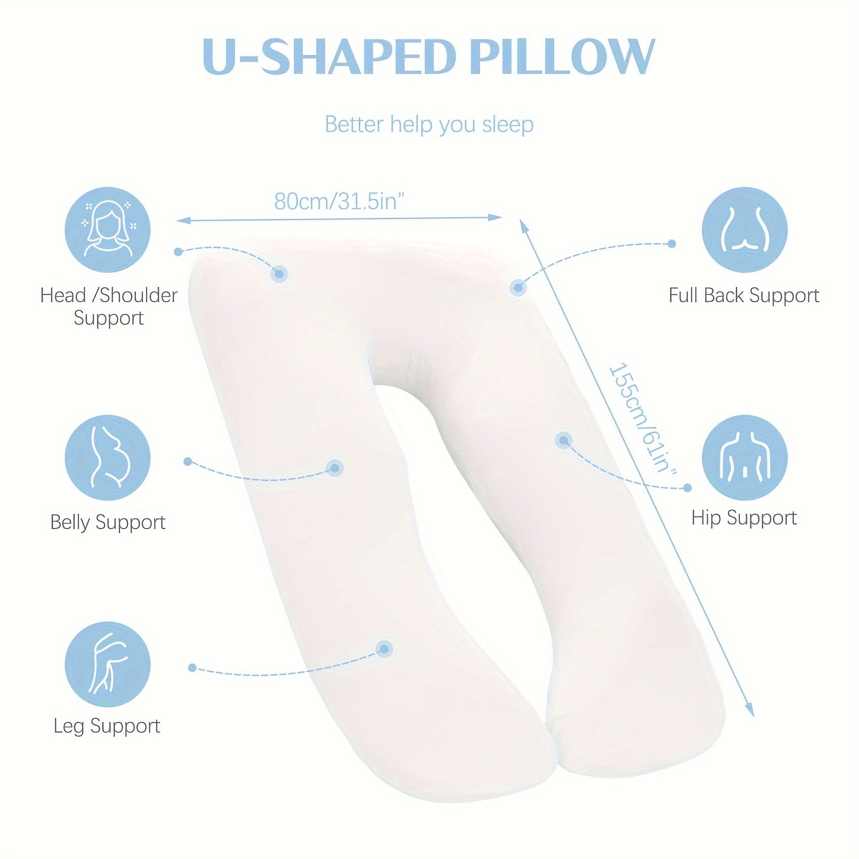 Pregnancy Pillow for Sleeping, U Shaped Pillow, Large pillow, Maternity Body Pillow, White