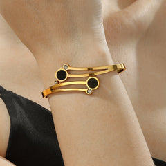 Personality Stainless Steel Inlaid Zircon Cuff Bangle 18K Gold Plated Hand Decoration Ornament