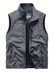 Mens Stylish Cargo Vest with Zipper Pockets - Rugged Stand Collar Zip-Up for Spring Summer Outdoors - Perfect for Fishing & Photography Adventures