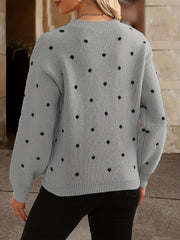 Polka Dot Knit Sweater - Relaxed Fit Casual Long Sleeve Crew Neck Sweater for Women, Perfect for Everyday Wear, Womens Clothing