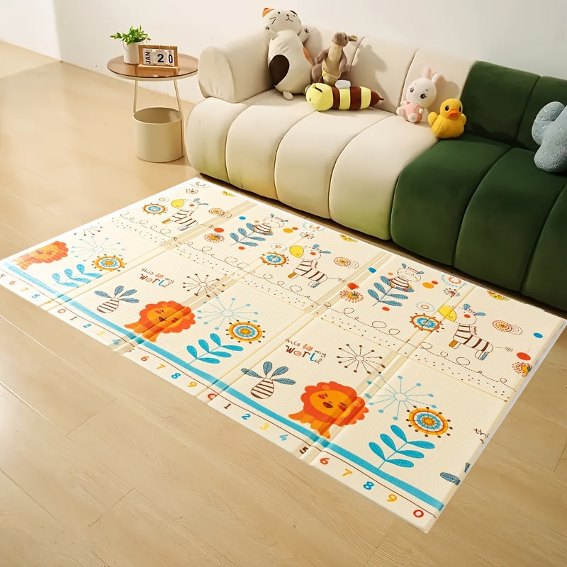 Reversible Xpe Crawling Mat For Young Youngsters 0-3 - Adorable Animal Motif, Waterproof & Simple To Clean, Ideal For Play & Living Room Decor