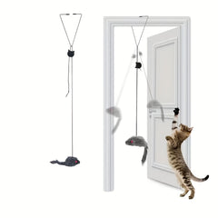 1pc Adjustable Hanging Cat Teaser Toy With Plush Material, Door Frame Clamp, Interactive Play Exercise For Kittens, Indoor Cats Entertainment Accessory, Antiskid Rubber Ends - Kerala Elegance