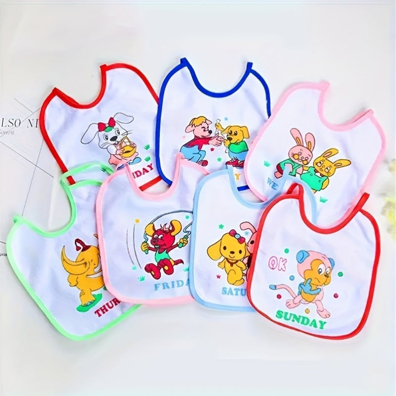 Random Patterns 7pcs Eating Bibs, Cotton Waterproof Home Feeding Bibs