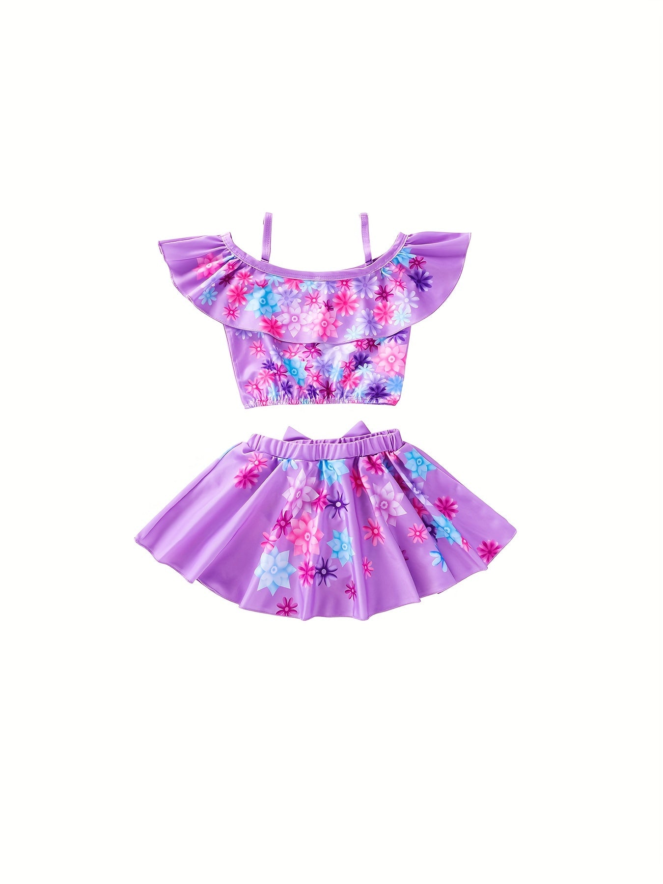 Girls Swimming Costume Encanto Mirabel Swimwear Crop Top + Skirt Swimsuit Dress