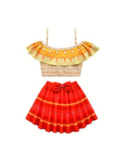 Girls Swimming Costume Encanto Mirabel Swimwear Crop Top + Skirt Swimsuit Dress