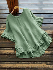 Sold Ruffle Trim Simple Blouse, Casual Button Back Blouse For Spring & Summer, Women's Clothing