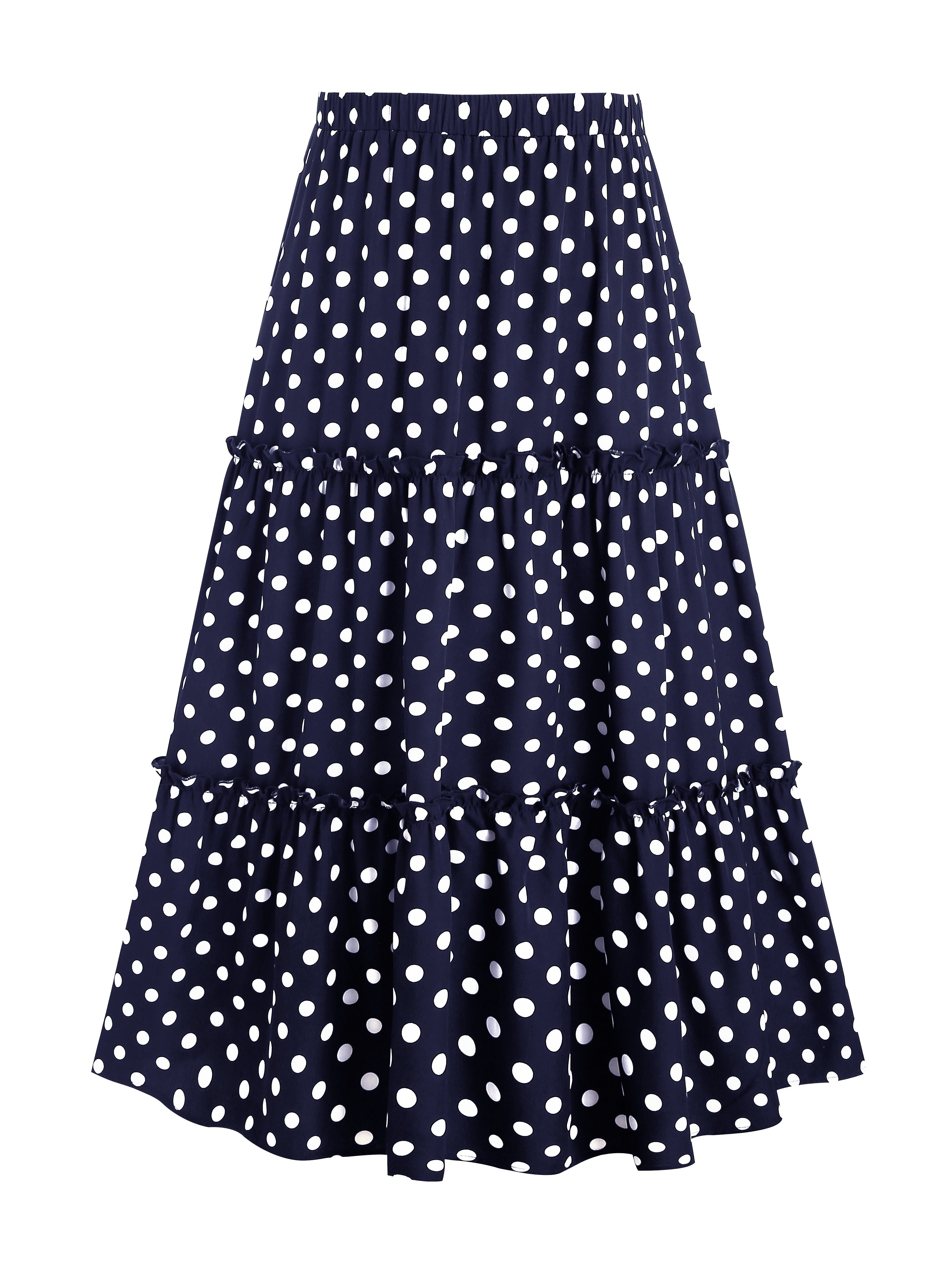 Plus Size Polka-dot Print A-line Skirt - Comfortable Elastic Waist for a Flattering Fit, Flowy Tiered Design for a Feminine Silhouette - Designed for Plus Size Women, Elegant and Sophisticated Style