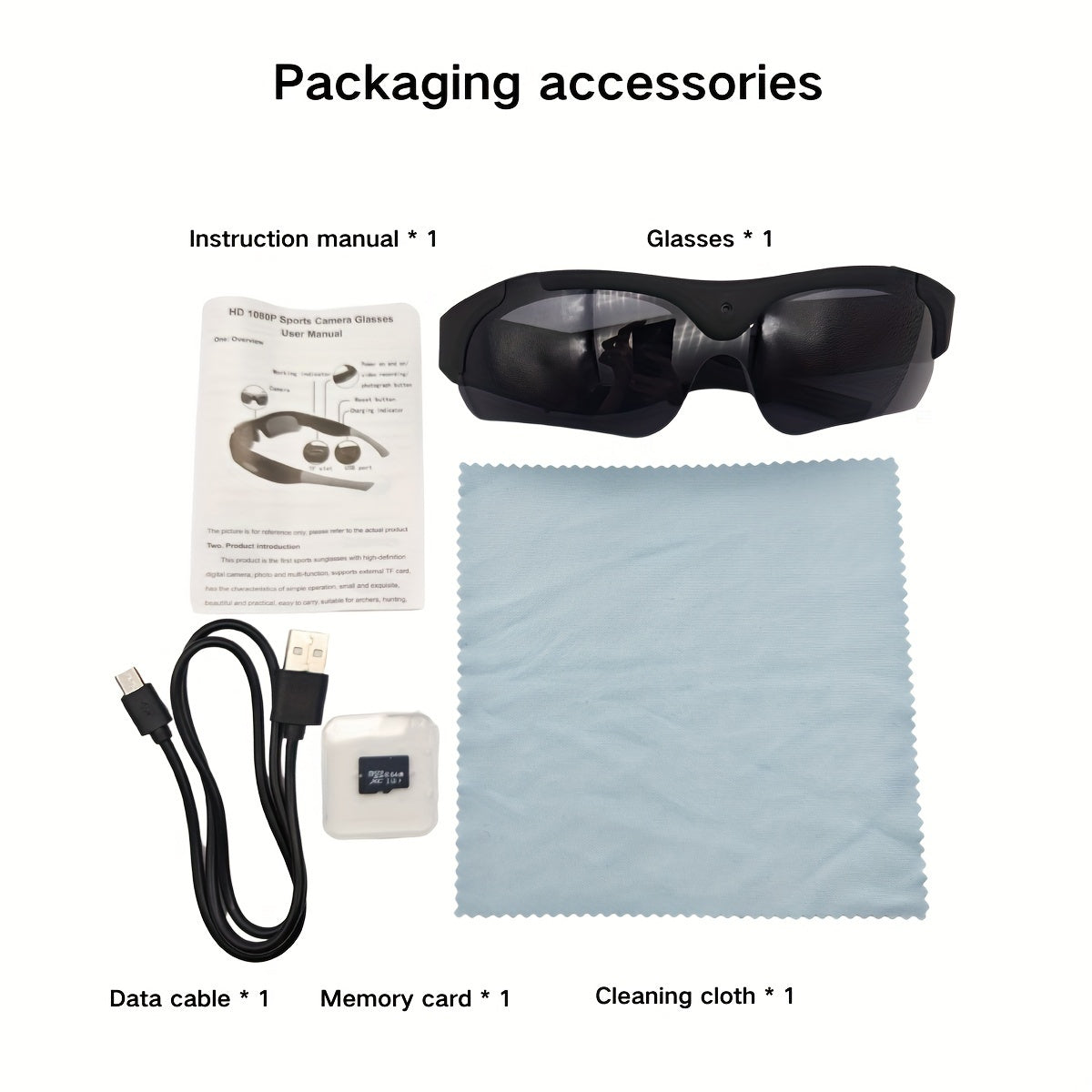 Video Glasses 1080P HD, Outdoor Camera Glasses, 1080P Smart Glasses, HD Computer Network Camera, 120 ° Wide-angle, 180 Minutes Battery Life, Suitable For Cycling, Hiking, Fishing, Coastal Beach, Tourism, 32GB Storage Card