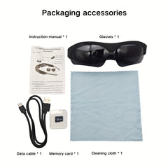 Video Glasses 1080P HD, Outdoor Camera Glasses, 1080P Smart Glasses, HD Computer Network Camera, 120 ° Wide-angle, 180 Minutes Battery Life, Suitable For Cycling, Hiking, Fishing, Coastal Beach, Tourism, 32GB Storage Card