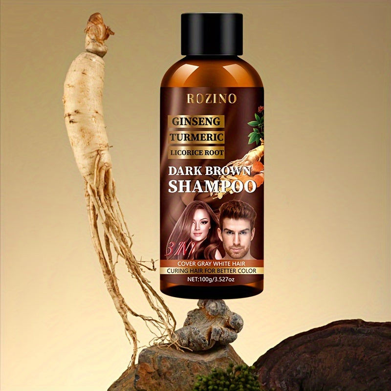 100g Dark Brown Hair Care Shampoo, Travel Size, Deep Cleaning Scalp Moisturizing Hair, Rich In Ginseng+turmeric+licorice Root Essence To Cover Gray Hair, Solidify Hair Color, Make Hair More Healthy And Energetic For Men