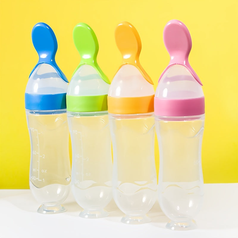 90ml Silicone Food Feeder Bottle with Spoon and Suction - Easy Mealtime Solution for Babies - Perfect for Halloween, Thanksgiving, Christmas, and Easter Gift Giving