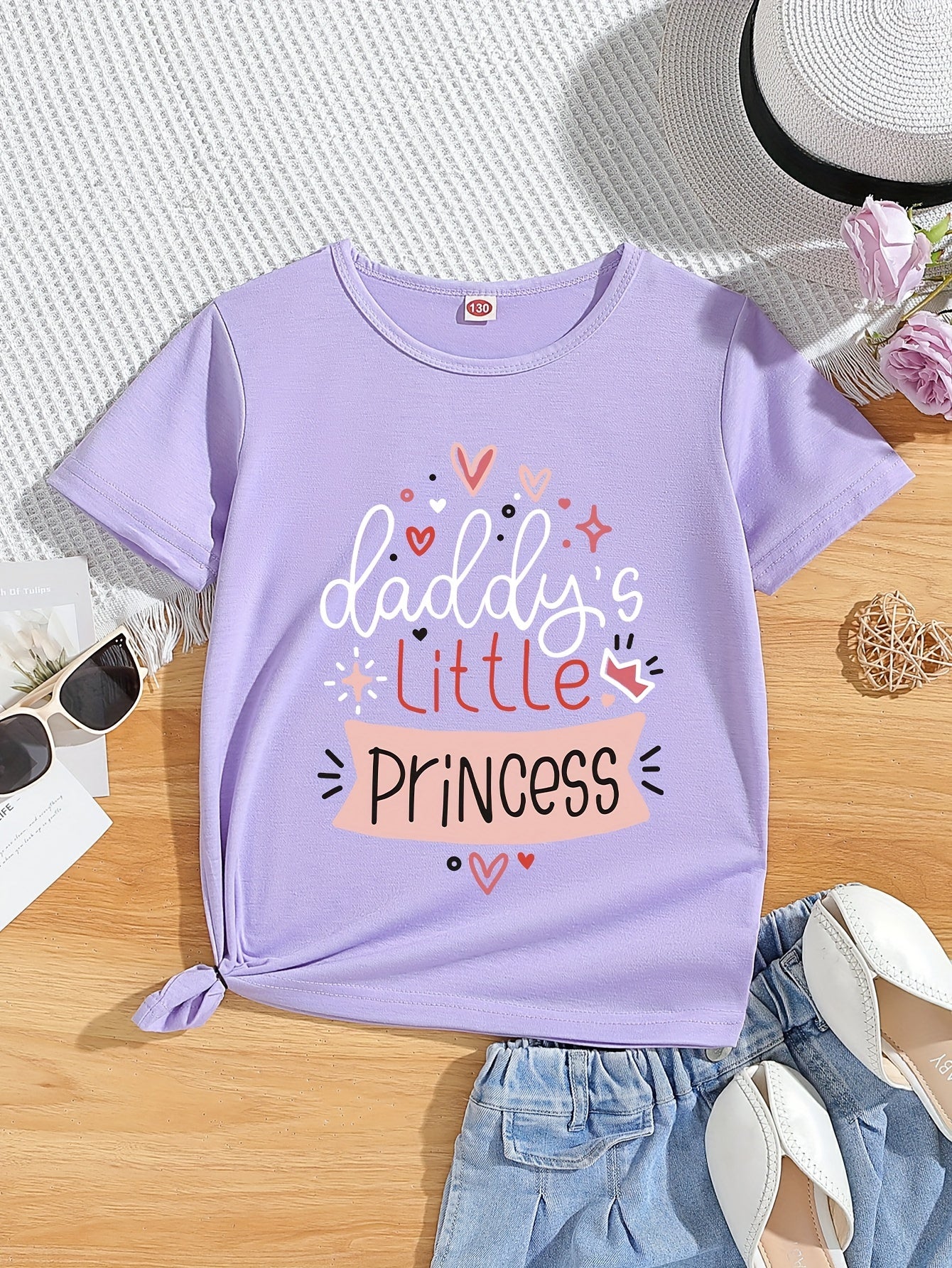 Daddys Little Princess Graffiti Tee - Soft & Breathable, Adorable Hearts Print, Short Sleeve Girls T-Shirt for Fun Spring & Summer Outdoors, Perfect Fathers Day Gift