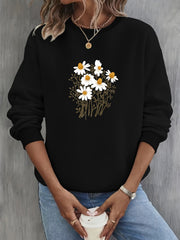 Trendy Womens Floral Graphic Sweatshirt - Soft & Cozy Crew Neck - Perfect for Autumn & Spring Wardrobe