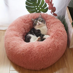 Ultra-Soft Winter Cat Bed - Cozy Round Nest for Deep Sleep - Premium Long Plush Cat Cushion - Calming Comfy Haven for Cats