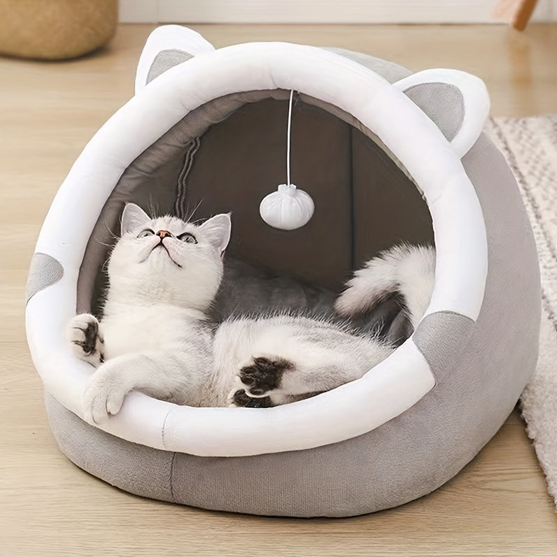 Adorable Ultra-Soft Cat Cave Bed - Insulated & Comfy Hideaway for Kittens - A Cozy Cartoon Playful Pet House to Keep Your Furry Friend Warm and Snug!