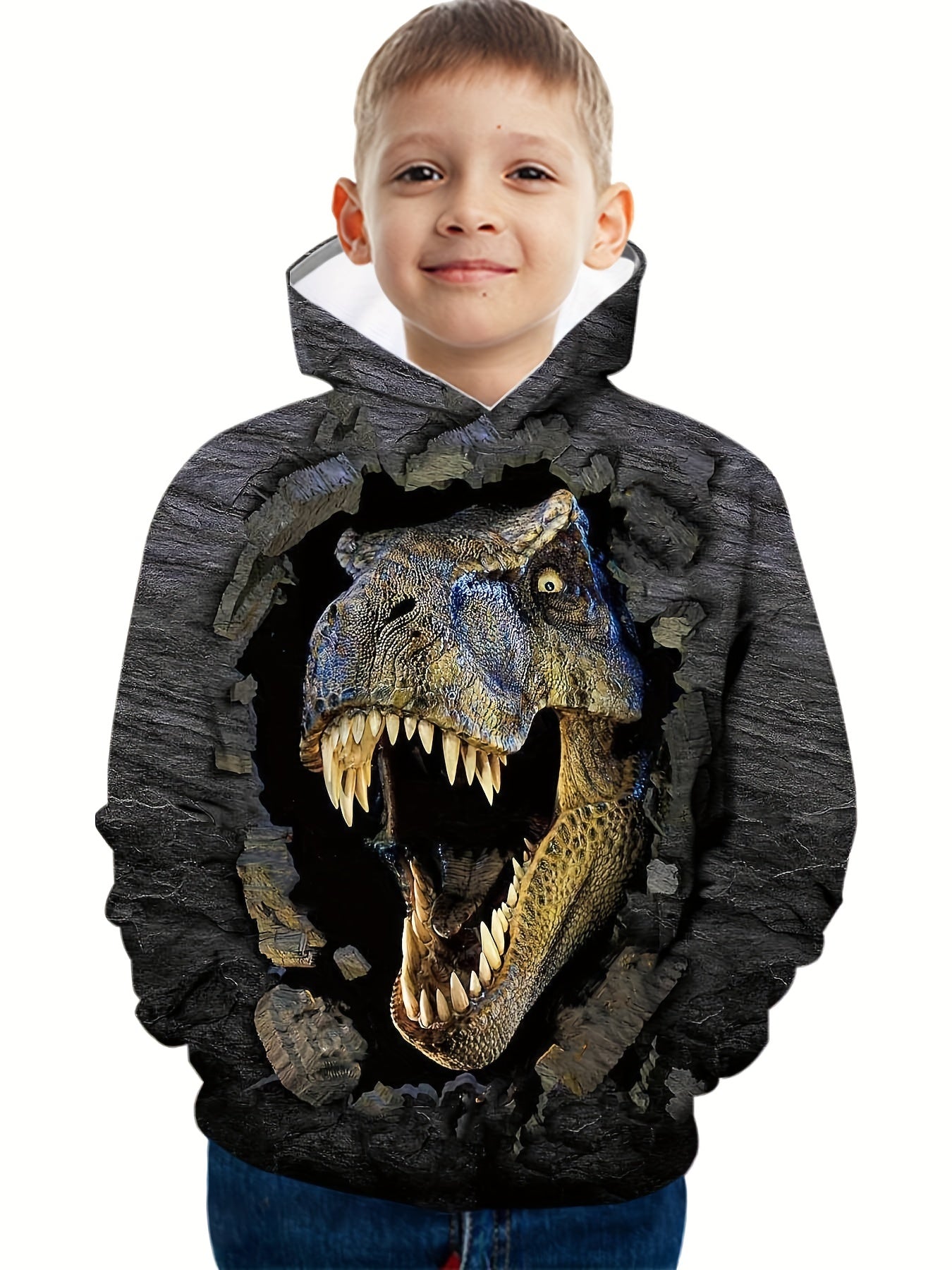 3D Dinosaur Pattern Kid's Hoodie, Trendy Long Sleeve Top, Boy's Clothes For Spring Fall Winter