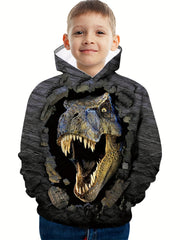 3D Dinosaur Pattern Kid's Hoodie, Trendy Long Sleeve Top, Boy's Clothes For Spring Fall Winter