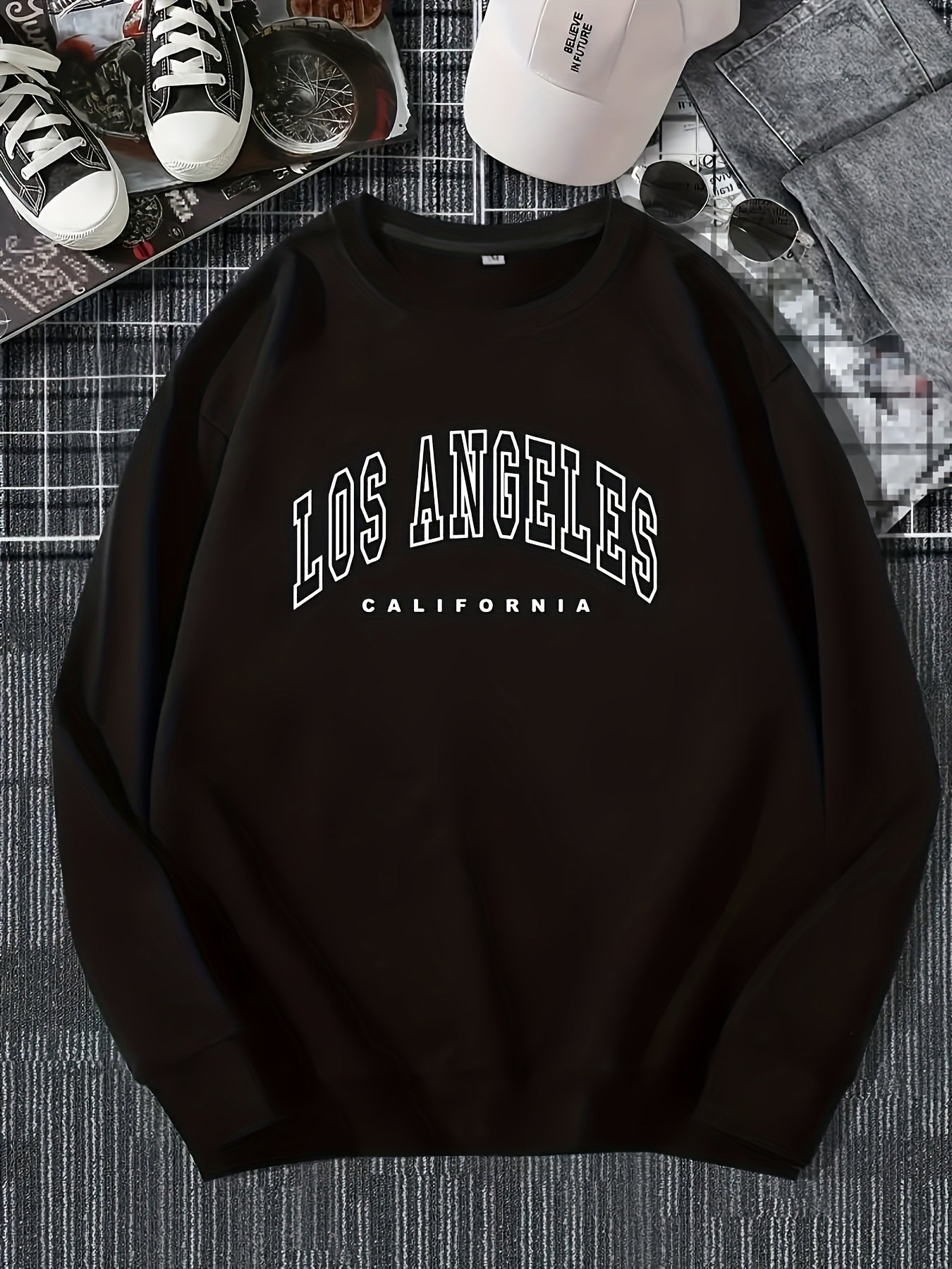 Los Angeles Chic | Women's Geometric Print Long Sleeve Sweatshirt - Asymmetrical Knit Pullover for Spring/Fall