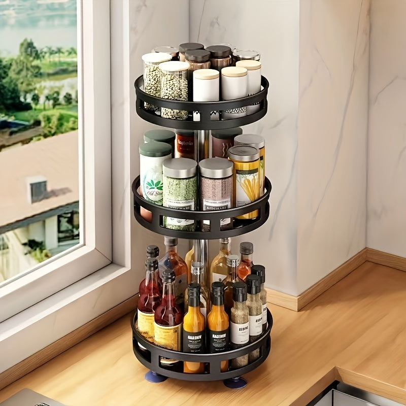 1pc Spice Rack, Countertop 1/2/3 Tier Round Metal Turntable Spice Rack, Large Capacity 360° Rotating Spice Jar Organizer, For Kitchen, Dining Table And Bathroom, Kitchen Organizers And Storage, Kitchen Accessories