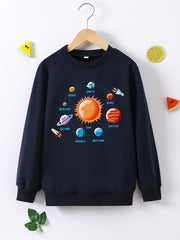 Solar System Print Boy's Casual Sweatshirt Trendy Long Sleeve Loose Comfy Pullover Tops For Fall Spring