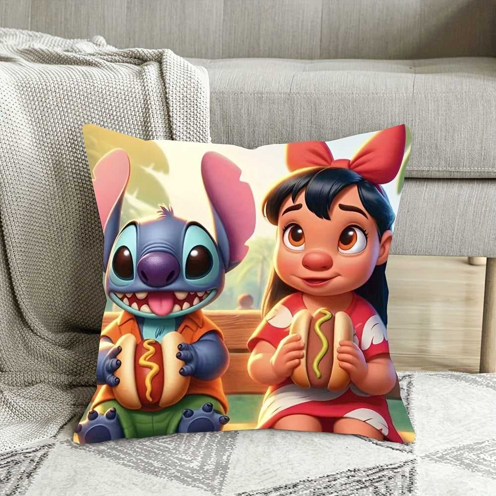 1pc Disney Stitch And Moana Stidi Lilo Delicious Food Warm Scenes Pillowcase Polyester Throw Pillow Cover