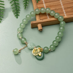 1pc Green Faux Jade Beaded Bracelet Elegant Hand Jewelry Decoration Chinese Style