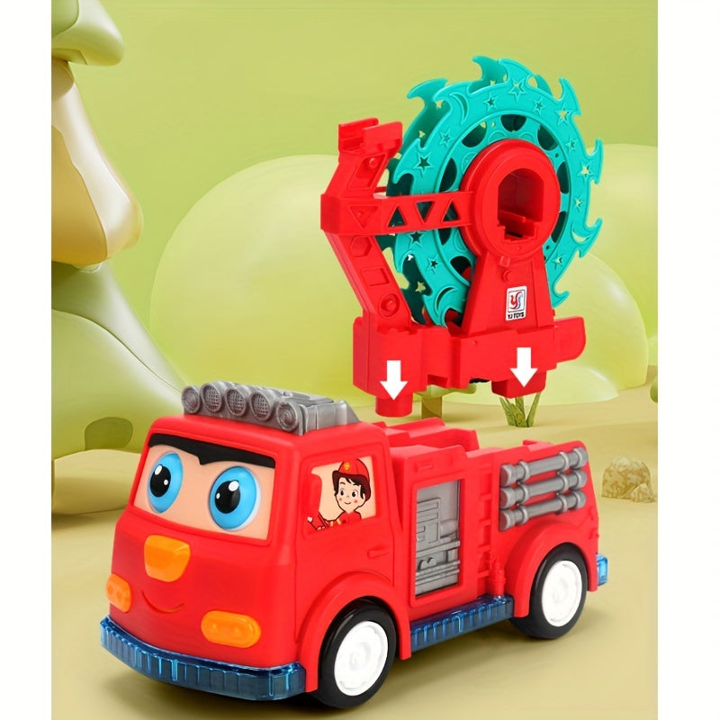 Children's Electric Universal Track Fire Truck, Duck Slide Track Ferris Wheel Fire Truck With Lights And Music