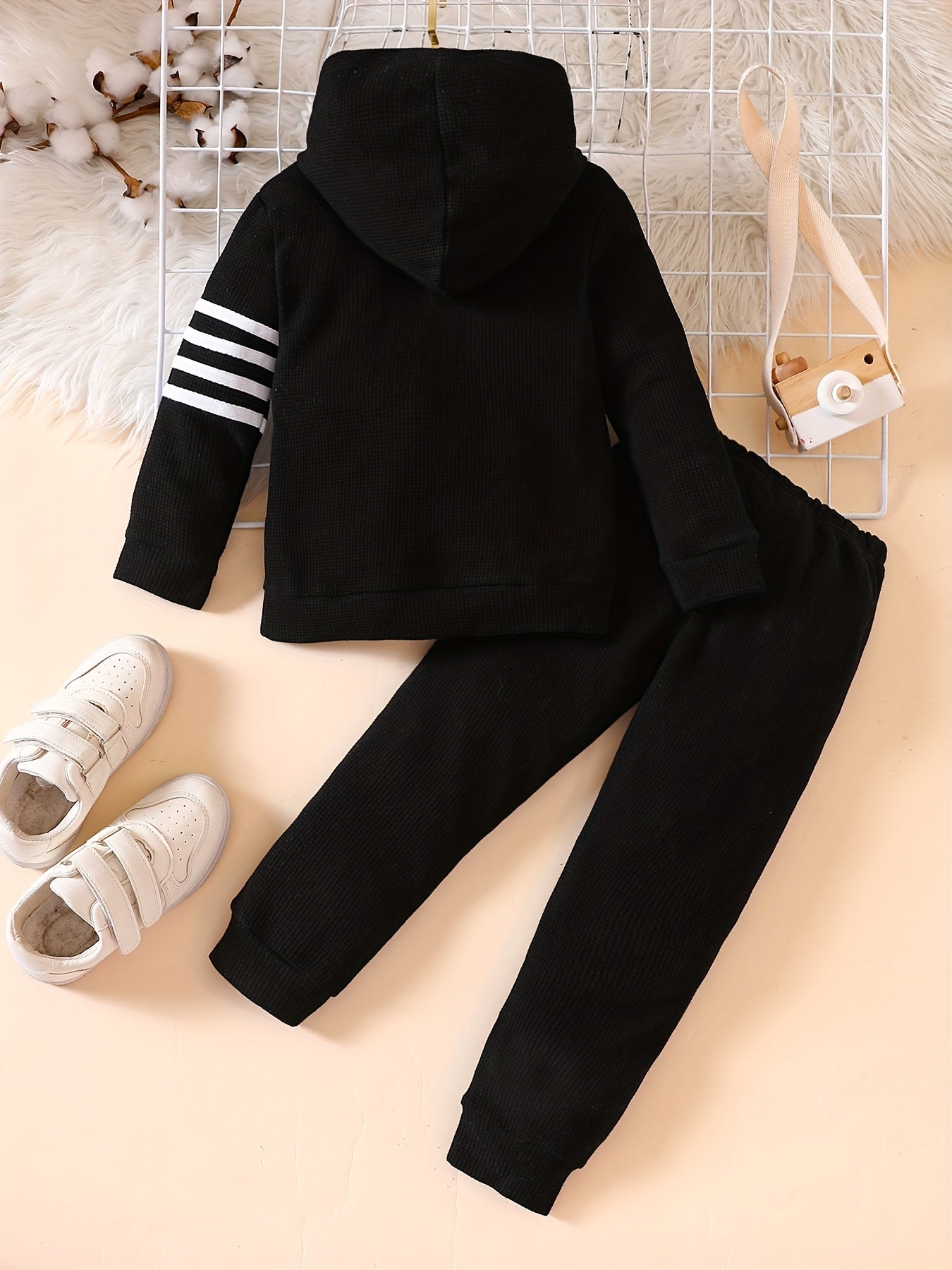 Boy's Stripe Pattern 2pcs, Pocket Front Hoodie & Sweatpants Set, Casual Outfits, Kids Clothes For Spring Fall