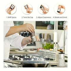 2PCS Pepper And Salt Grinder Set Mill Adjustable Stainless Steel Shaker Coarse