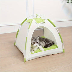 Classic Style Polyester Fiber Cat Tent - Summer Pet House Nest with Cool Sleeping Mat for Comfortable Indoor Cat and Dog Bed - Suitable for All Seasons Use