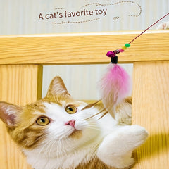 1pc Cat Toy, Steel Wire Bell Feather Tease Cat Stick, Elastic Steel Wire Feather Tease Cat Stick - Kerala Elegance