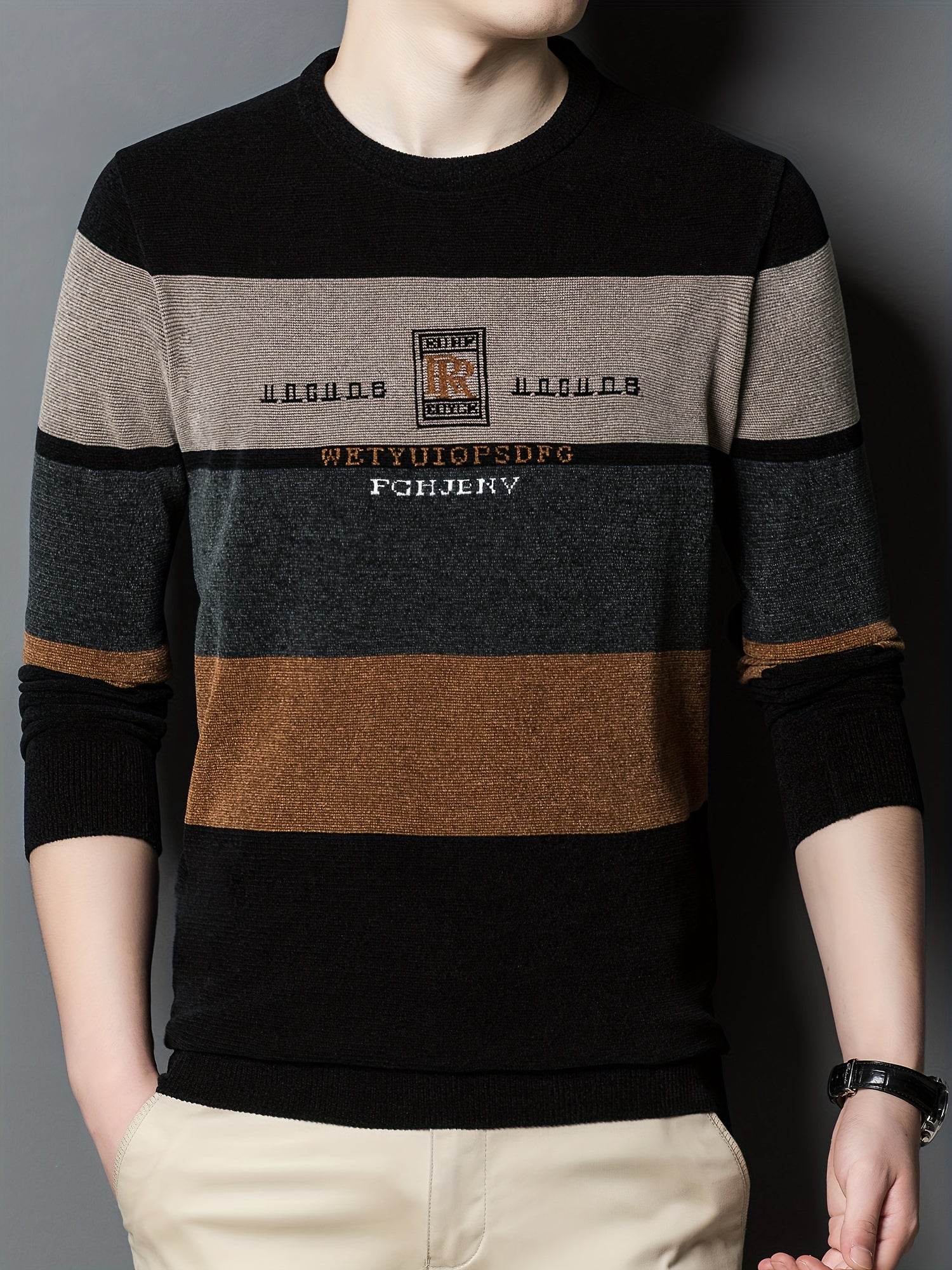 Ultra-Comfortable Mens Color Block Sweater - Soft Knit, High Stretch Pullover - Versatile Casual Style for Fall Winter