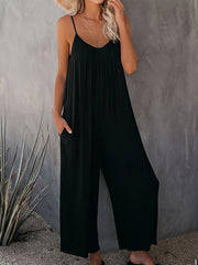 Plus Size Solid Color Cami Jumpsuit, Simple Casual Sleeveless Jumpsuit For Summer, Women's Plus Size Clothing