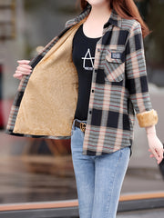 Plaid Print Button Front Blouse, Casual Long Sleeve Blouse For Spring & Fall, Women's Clothing