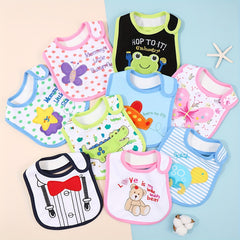 Pack of 3 Cartoon-Themed Cotton Baby Bibs with Embroidery, Hook & Loop Closure, Non-Waterproof - Suitable for 0-3 Years Old Infants and Toddlers