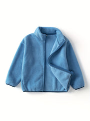 Boys Trendy Solid Color Fleece Jacket - Ultra-Soft, Warm & Stylish - Zip Up Stand Collar for Spring, Fall, Winter Outdoor Adventures