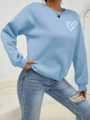 Heart Print Pullover Sweatshirt, Casual Long Sleeve Crew Neck Sweatshirt For Fall & Winter, Women's Clothing