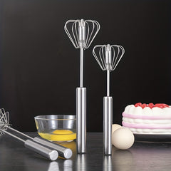 1pc, Semi Automatic Egg Whisk, Stainless Steel Hand Push Whisk, Egg Beater, Egg Blender, Stainless Steel Egg Whisk For Blending, Whisking, Beating, Stirring, Kitchen Gadgets, Kitchen Accessories, Home Kitchen Items