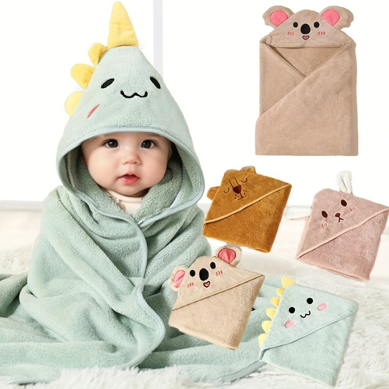 Super Absorbent Polyester Baby Bath & Hooded Towel Set, Animal Pattern Design, Soft & Breathable, Multipurpose for Infant Bathing, Napping, Swaddling, Stroller Blanket, for 0-3 Years Old - 80x80cm