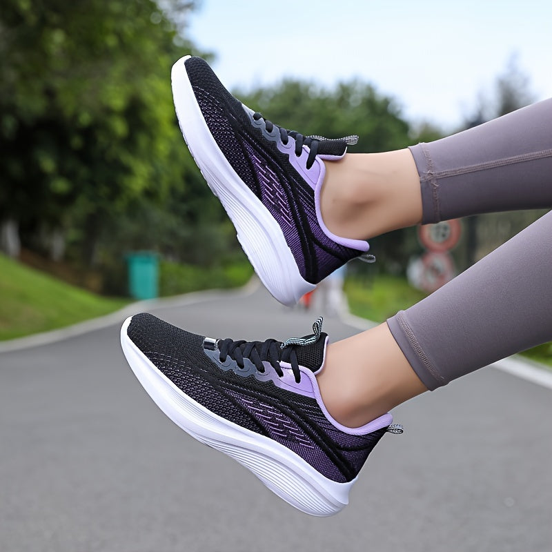 Women's Breathable Knit Sneakers, Casual Lace Up Outdoor Shoes, Comfortable Low Top Sport Shoes