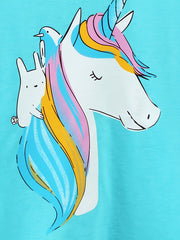 3pcs 100% Cotton Girls Comfy Unicorn Graphic Short Sleeve T-shirt Set Summer Clothes Party Gift