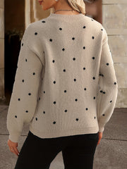 Polka Dot Knit Sweater - Relaxed Fit Casual Long Sleeve Crew Neck Sweater for Women, Perfect for Everyday Wear, Womens Clothing