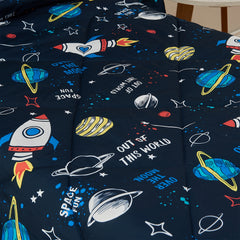 4-Piece Space Galaxy Bedding Set - Soft Comforter, Snug Fitted Sheet, Smooth Flat Sheet, and Stylish Reversible Pillowcase for a Themed Room Decor