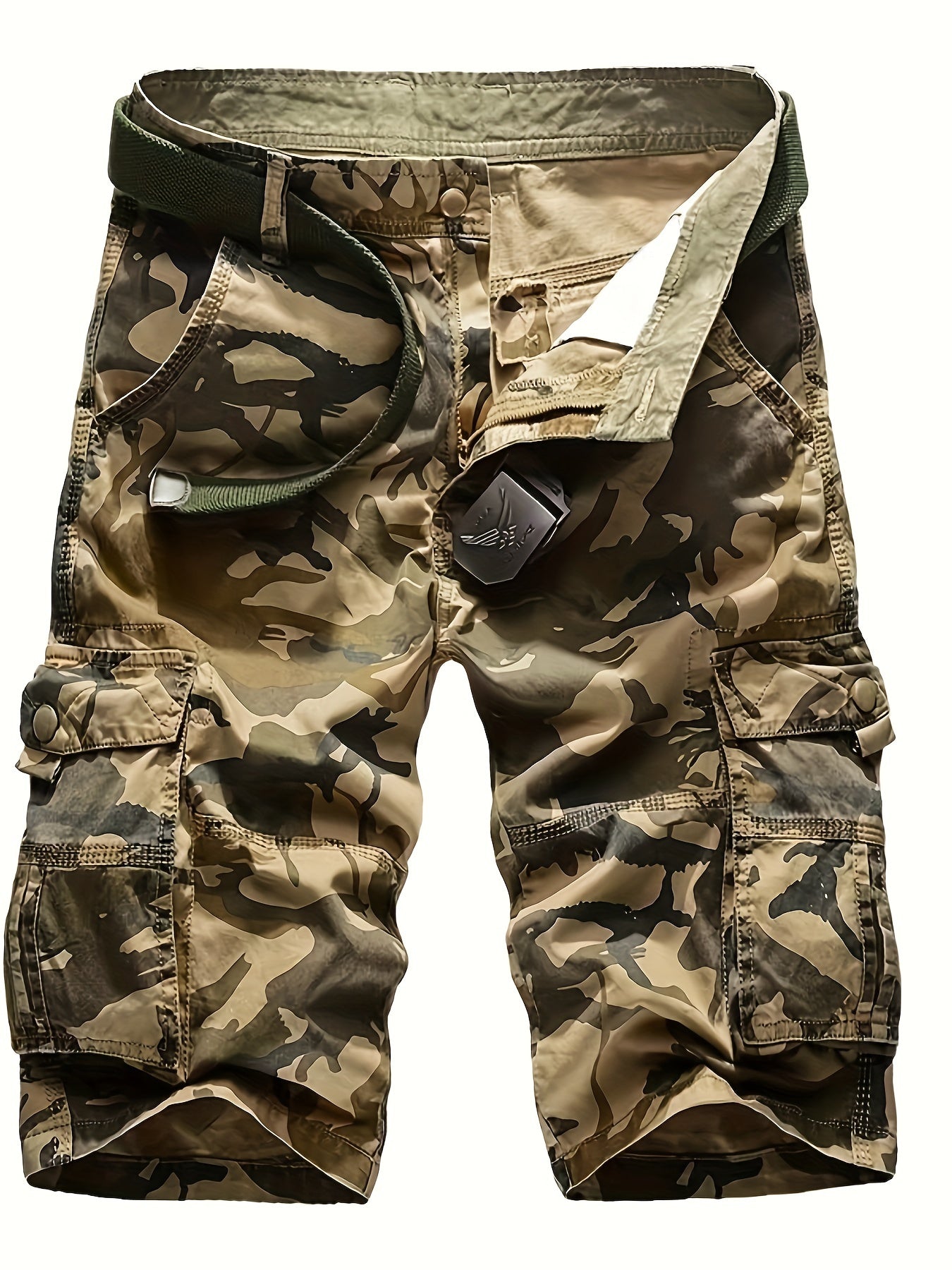 Men's Loose Camouflage Graphic Print Shorts With Multi Pockets, Casual Cotton Shorts For Summer