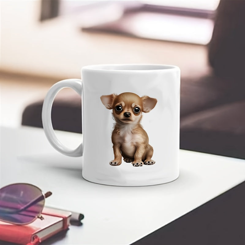 1pc 11oz Chihuahua Pattern Water Cup, Creative Ceramic Cup Souvenir, Coffee Mug For Mother Father, Valentine's Day Birthday Holiday Mother's Day Father's Day Gifts