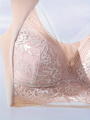 4pcs Simple Solid Contrast Lace Wireless Bra, Comfy & Breathable Bra, Women's Lingerie & Underwear